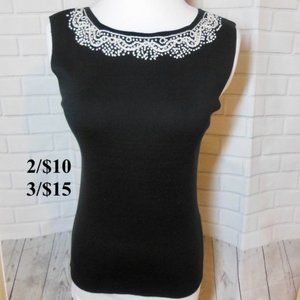 Black Embroidered Knit Shell xs Sleeveless Blouse